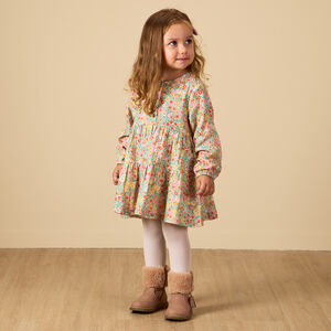 Φόρεμα μακρυμάνικο από διπλή γάζα με εκτύπωση λουλουδιών για μωρό κορίτσι 