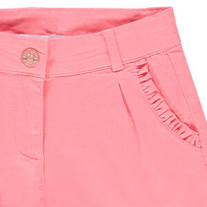 Σορτς από βαμβακερό σατέν με βολάν και τσέπες 