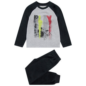 Δίχρωμη βελουτέ πιτζάμα με στάμπα σε ροκ στιλ 