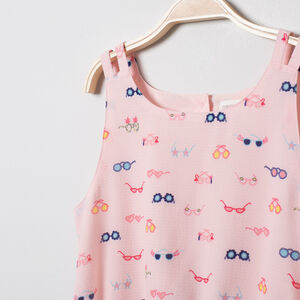 Φόρεμα εμπριμέ με γυαλιά- Ροζ 