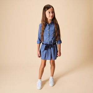 Φόρεμα πουκαμίσα με μακριά μανίκια και ζώνη για κορίτσι 