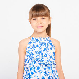 Αμάνικο φόρεμα με σχέδιο λουλούδια και κορδόνι για κορίτσι 