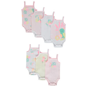 Σετ από 7 αμάνικα μπλουζάκια με σχέδιο τροπικά πουλιά για κορίτσι μωρό 