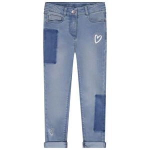 Jean slim denim effet patchwork με strass κορίτσι 