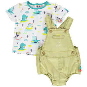 Ensemble barboteuse + t-shirt imprimé dinosaures pour bébé garçon 
