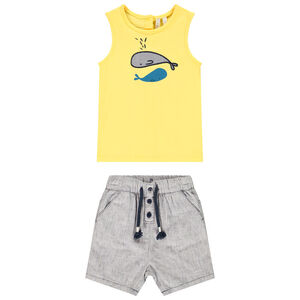 Σετ 2 κομμάτια αμάνικο μπλουζάκι και βερμούδα με σχέδιο φάλαινα για bebe αγόρι 