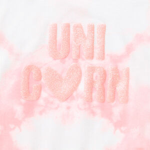 T-shirt κοντομάνικο σε σχήμα κουτιού με εφέ tie & dye και puff print για κορίτσι 