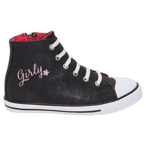 Μαύρα αθλητικά μποτάκια με παγιέτες, ελαστικά κορδόνια και φερμουάρ 