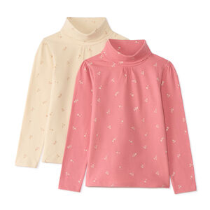 Lot de 2 sous-pulls fille col roulé en jersey imprimé cœurs 