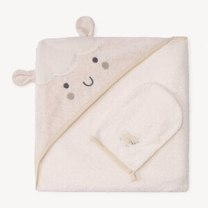 Set de bain avec cape + gant de toilette mouton pour bébé  