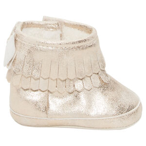 Χρυσαφί μποτάκια με κρόσσια, φιόγκο και επένδυση από συνθετική γούνα 