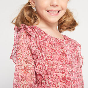 Φόρεμα με μακριά μανίκια από voile με λουλουδάτο σχέδιο για κορίτσι 