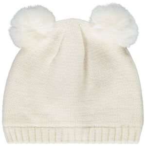 Σκουφάκι πλεκτό με πομ πομ από συνθετική γούνα 