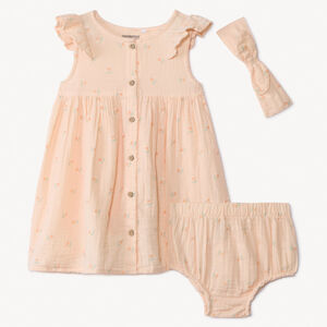 Σετ φόρεμα, bloomer και κορδέλα με σχέδιο για bebe κορίτσι 