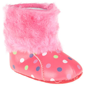 Bottines imprimé pois et fausse fourrure 