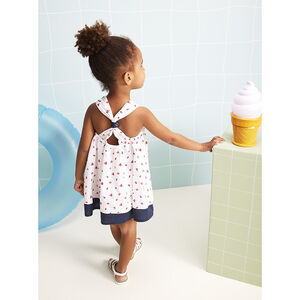 Ρόμπα με τιράντες με σχέδιο λουλούδια/πουά για bebe κορίτσι 