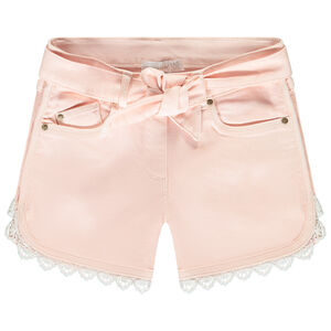 Σορτς τζιν με κεντήματα και πλεκτή ζώνη για κορίτσι 