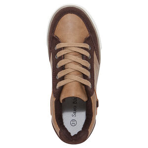 Χαμηλά αθλητικά παπούτσια από δύο υλικά με κορδόνια σε χρώμα καμηλό σοκολατί 