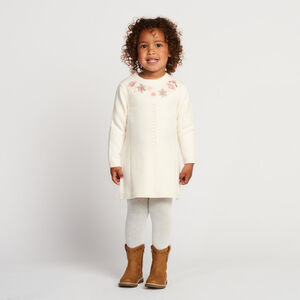 Robe manches longues en tricot et fleurs brodées pour bébé fille  Main Robe manches longues en tricot et fleurs brodées pour bébé fille