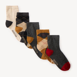 Lot de 5 chaussettes garçon unies et à motifs losanges 