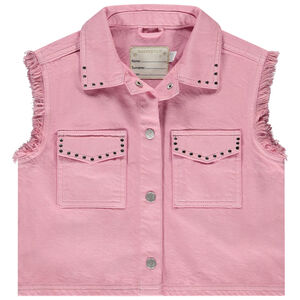 Αμάνικο τζάκετ από τζιν με φαντεζί καρφιά για κορίτσι 