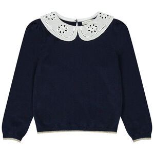 Πουλόβερ με γιακά claudine και αγγλική δαντέλα για κορίτσι 