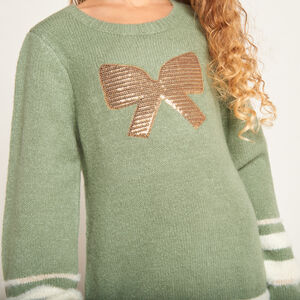 Φόρεμα μακρυμάνικο πλεκτό με διακοσμητικές παγιέτες για κορίτσι 