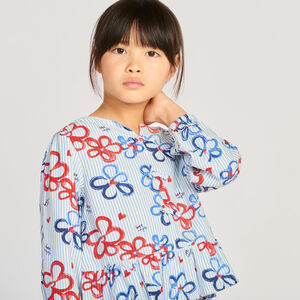 Tunique manches longues rayée et imprimée fleurs pour fille 