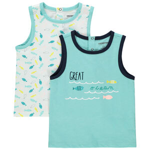 Σετ από 2 αμάνικα μπλουζάκια με σχέδιο/μονόχρωμα με φαντεζί εκτύπωση 