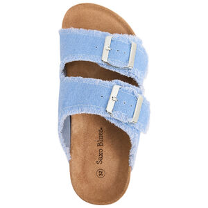 Σανδάλια μπλε με διπλές αγκράφες και φούντες για κορίτσι 