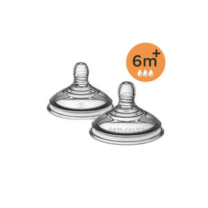 Σετ 2 προχωρημένες θηλές anti-colique από σιλικόνη για 6+ μηνών με γρήγορη ροή 