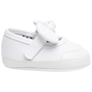 Λευκά υφασμάτινα παπούτσια με σκρατς και φιόγκο για μωρό κορίτσι 