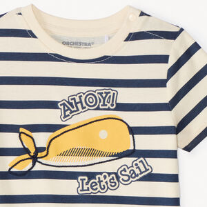 T-shirt à manches courtes marinière avec imprimé baleine pour bébé garçon 