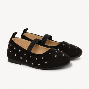 Μπαλαρίνες μαύρες με λάστιχο και ασημί κουμπιά για κορίτσι 