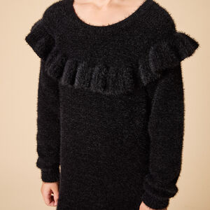 Φόρεμα μακρύ μανίκι από πλεκτό με βελούδινη υφή και βολάν για κορίτσι 