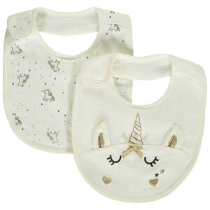 Lot de 2 bavoirs bi-matières Licorne pour bébé fille 