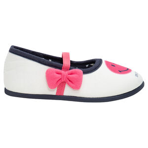 Χαμηλά ζέρσεϊ παντοφλάκια Smiley με ελαστικό λουράκι και ροζ φιόγκο 