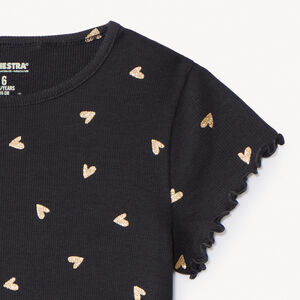 T-shirt με κοντά μανίκια από ριμπ jersey με γκλίτερ καρδιές για κορίτσι 