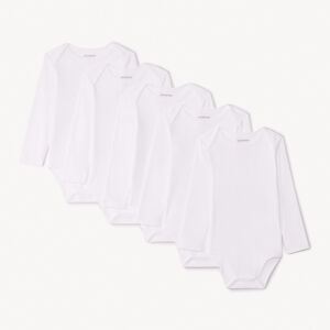 Σετ από 5 λευκά σώματα με μακριά μανίκια για μωρό 