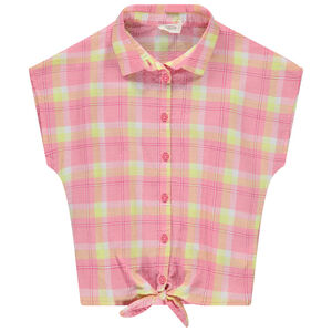 Πουκάμισο κοντομάνικο με καρό σχέδιο και δέσιμο για κορίτσι 