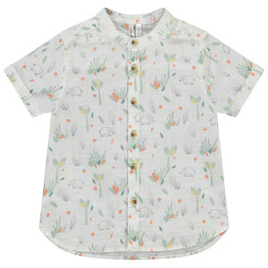 Πουκάμισο κοντομάνικο με γιακά mao και jungle print για bebe αγόρι 