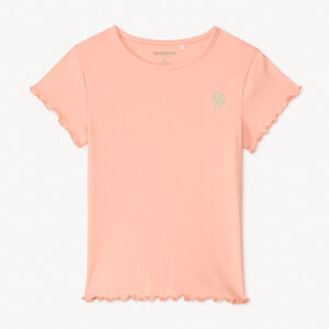 T-shirt κοντομάνικος από ριπ ύφασμα με μονόχρωμο σχέδιο και κέντημα καρδιάς για κορίτσια. 