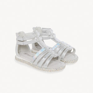 Σαμπό ασημένια με υφή, φερμουάρ και διπλό βέλκρο για κορίτσια 