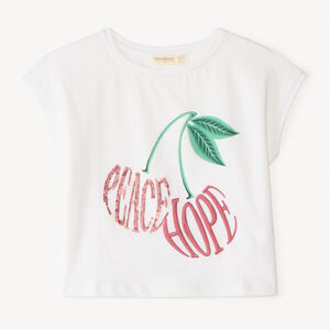 T-shirt με κοντό μανίκι με κεντημένο και παγιέτα σχέδιο κεράσι για κορίτσι 