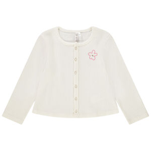 Ζακέτα σε πλεκτό κοτλέ με κεντημένο λουλούδι για bebe κορίτσι 