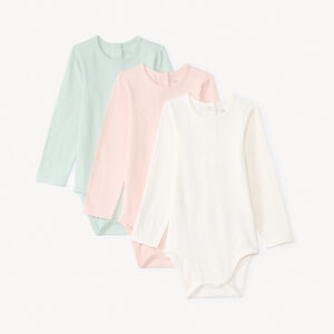 Σετ από 3 μονόχρωμα κορμάκια με μακριά μανίκια για bebe κορίτσι 