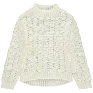 Πλεκτό πουλόβερ με πλεξούδες και θηλιές + ψηλός γιακάς για κορίτσι 