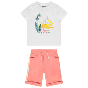 Σετ plage  με μπλουζάκι με τύπωμα τοπίο , και σόρτς με πλαινές φάσες  