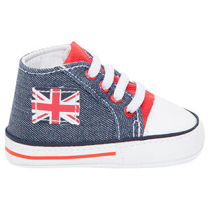 Αθλητικά μποτάκια από ύφασμα σε τζιν ύφανση με μπάλωμα σημαία 