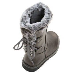 Μπότες από συνθετικό δέρμα με δέσιμο με διακοσμητικό σχέδιο και συνθετική γούνα, σε νούμερα 24 έως 27 